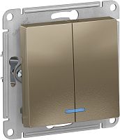 Выключатель с подсветкой без рамки Systeme Electric AtlasDesign 2-кл. шампань картинка